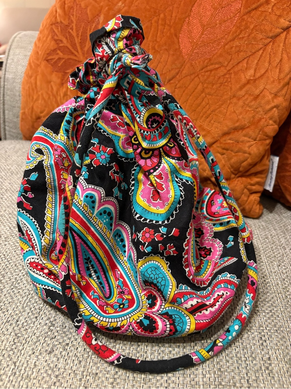 Vera Bradley Ditty Bag- Black Paisley with Pink, Turquoise, & Yellow Accents